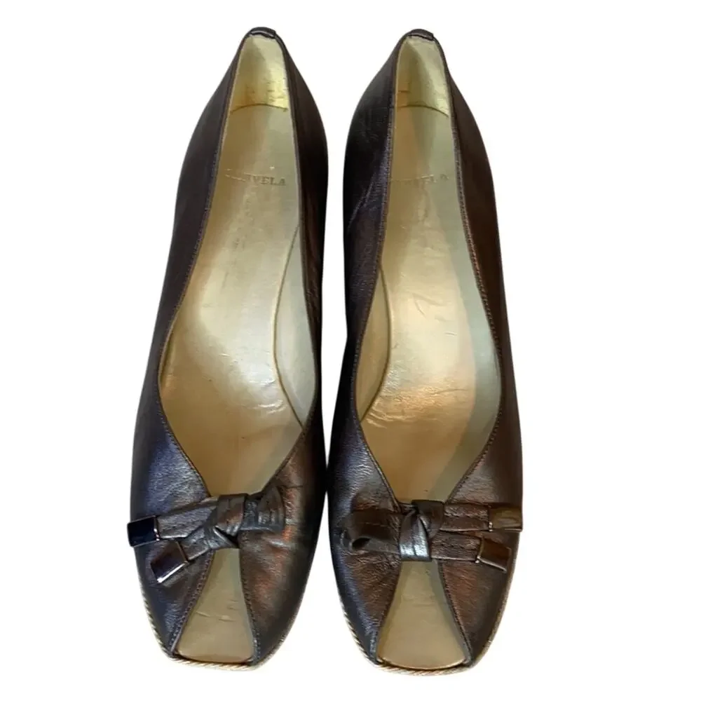 Carvela Made in Italy Leather Peep Toe Wedges 40